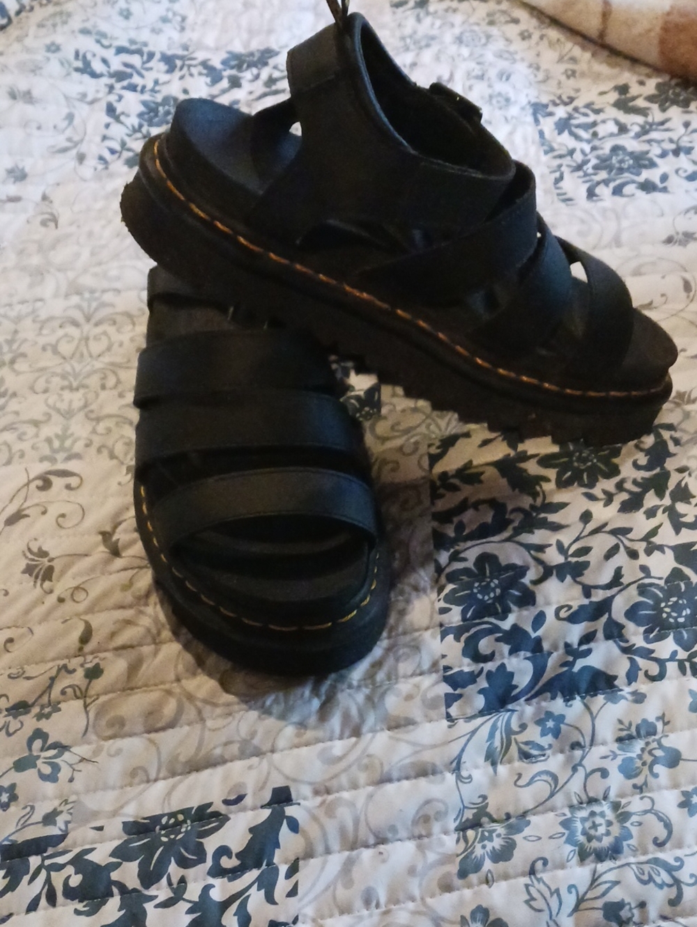 Dr. Martens Black Leather Strappy Platform Sandals